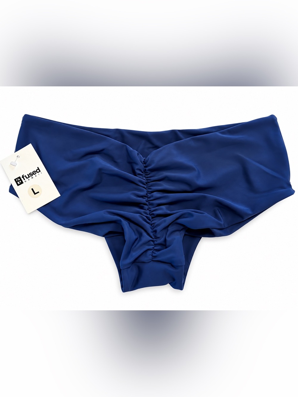 NWT, Fused Hawaii Hamoa Ruched Cheeky Bikini Bottoms in Navy Blue